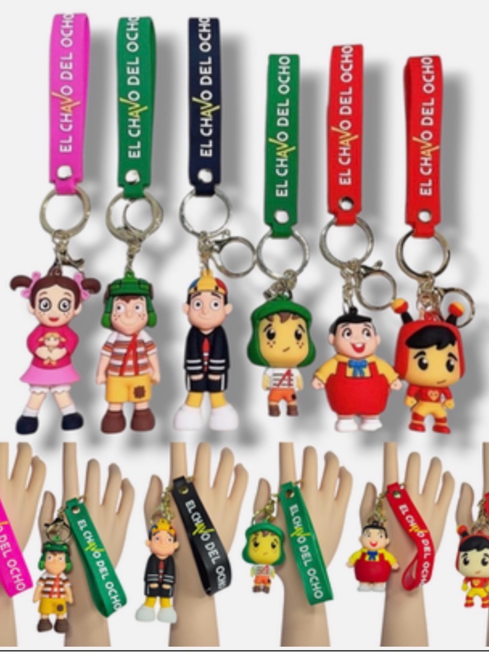 El Chavo del Ocho Keychain Set — Assorted Colors (Pink, Green, Navy, Red)